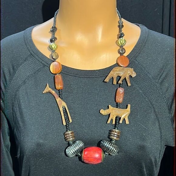Vintage African-Style Mixed Media Necklace - 29 Inches - Picture 1 of 12